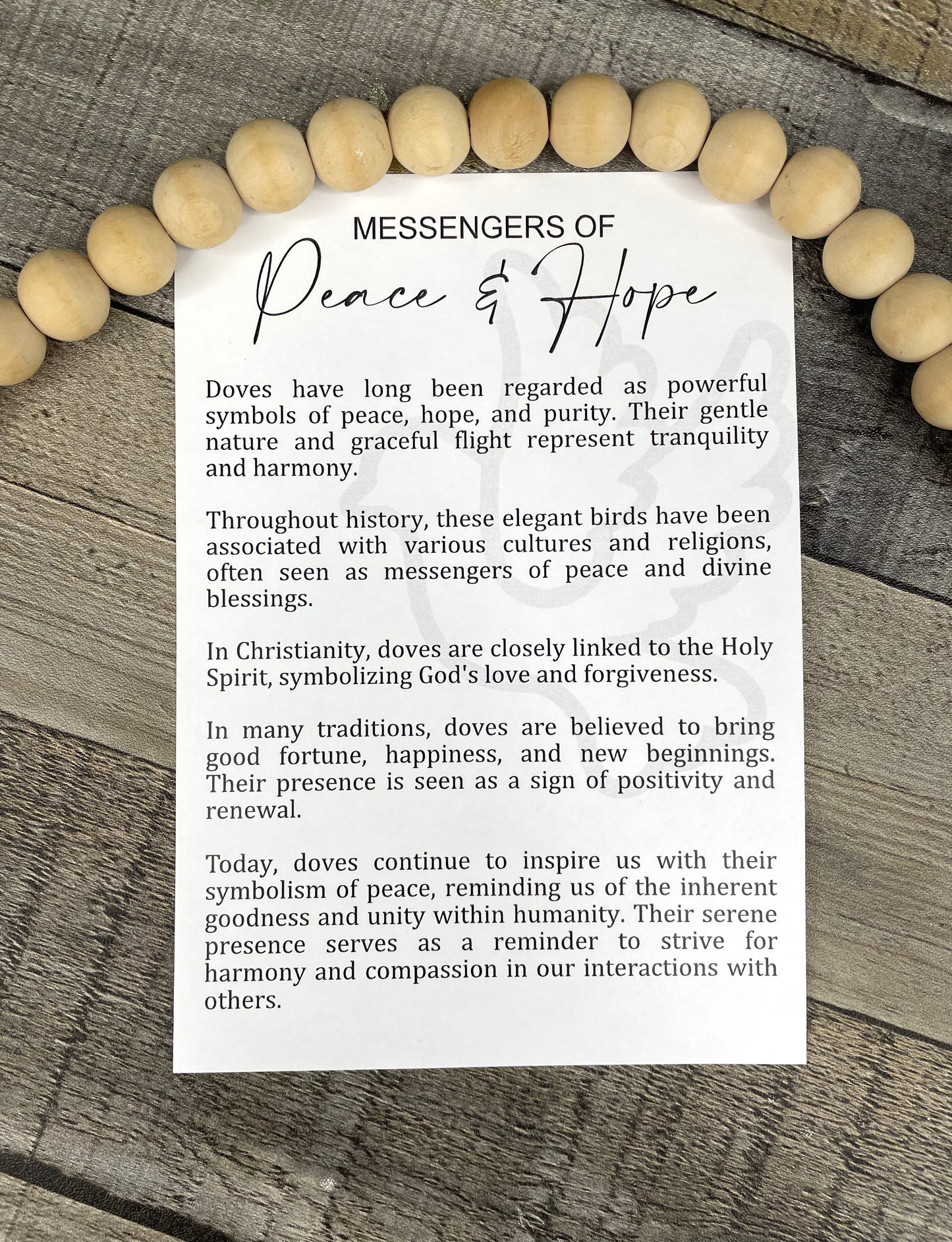Dove Ornament - Story of The Messenger of Peace & Hope