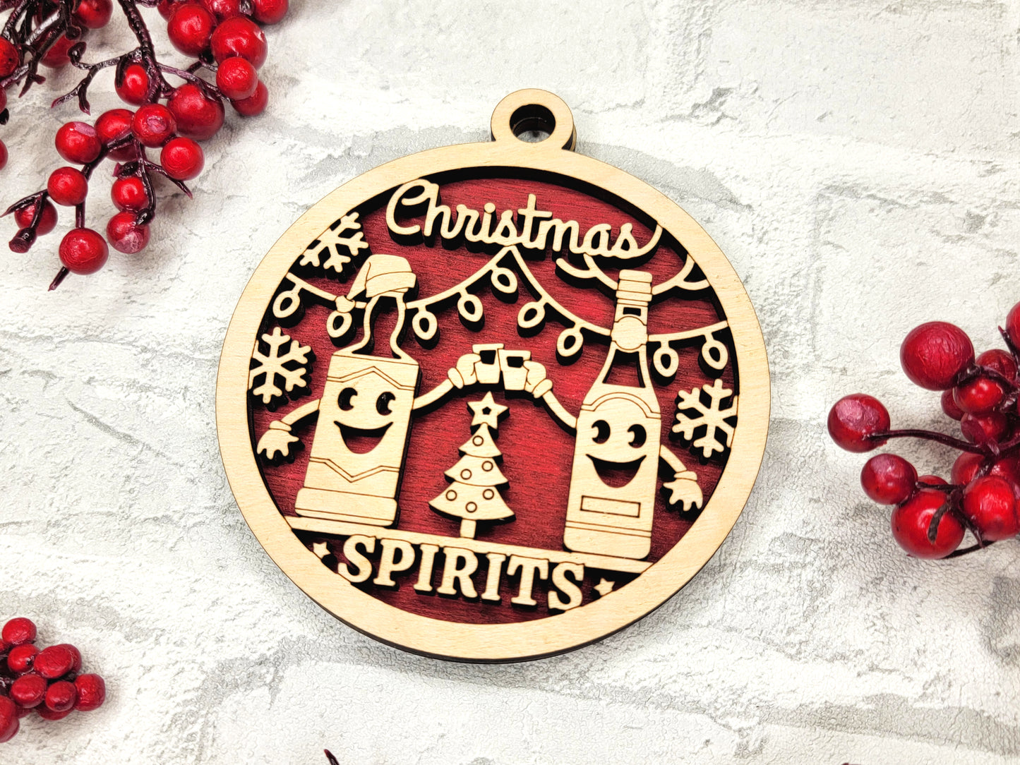 Christmas Spirits Ornament - Laser Cut Holiday Tree Decor