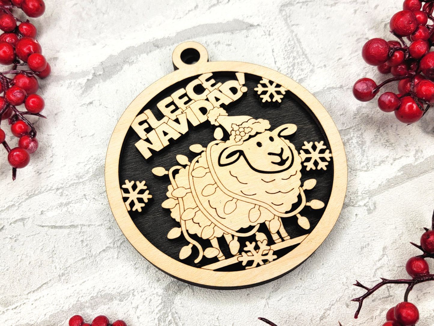 Fleece Navidad Christmas Ornament - Laser Cut Holiday Tree Decor