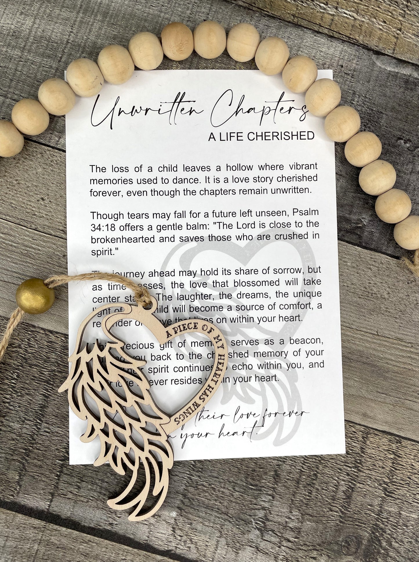 Child Loss Angel Wing Ornament - Story of Unwritten Chapters; A Cherished Life