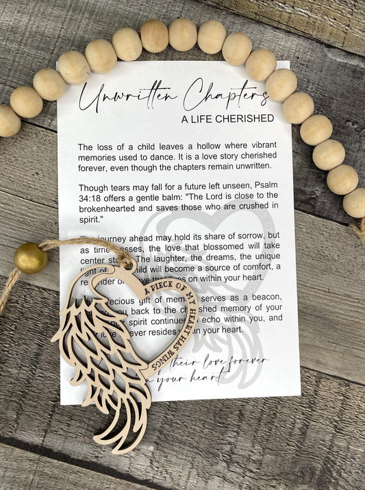 Child Loss Angel Wing Ornament - Story of Unwritten Chapters; A Cherished Life