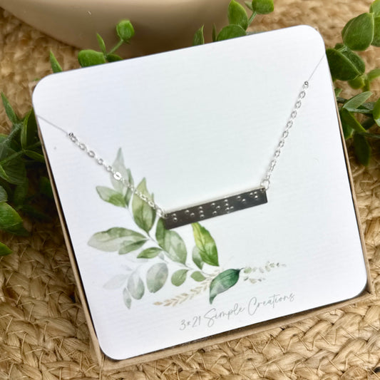 Braille Bar Necklace - Sterling Silver