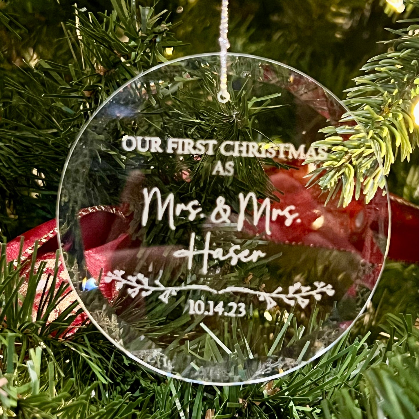 Our First Christmas - Custom Engraved Round Glass Ornament