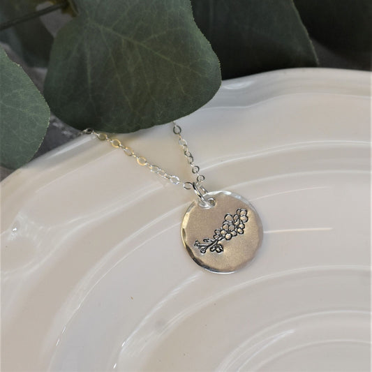 Hawthorn Flower Sterling Silver Necklace - May Birth Flower