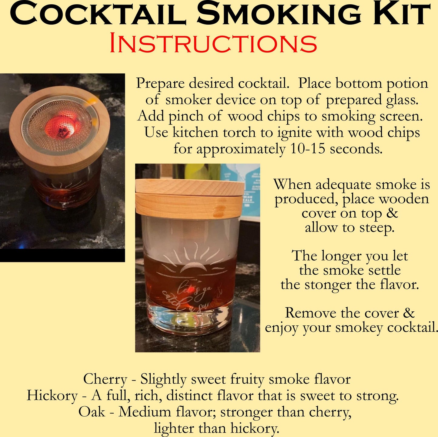 Smoking Kit for Whiskey, Bourbon, Ice Cream or Cheese - 4 Variations of Wood Chips