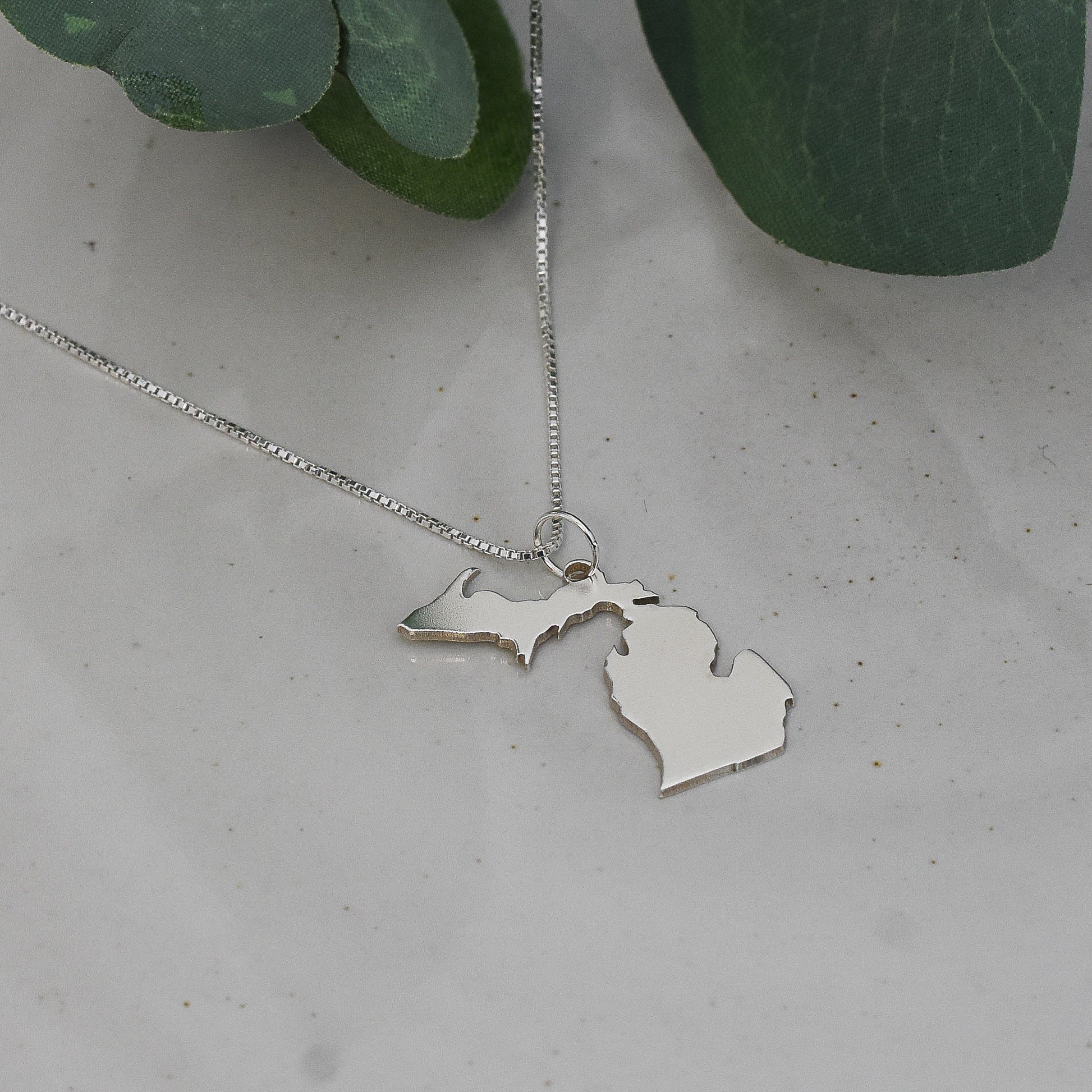 State of Michigan Upper and Lower Peninsula Necklace in Sterling Silver