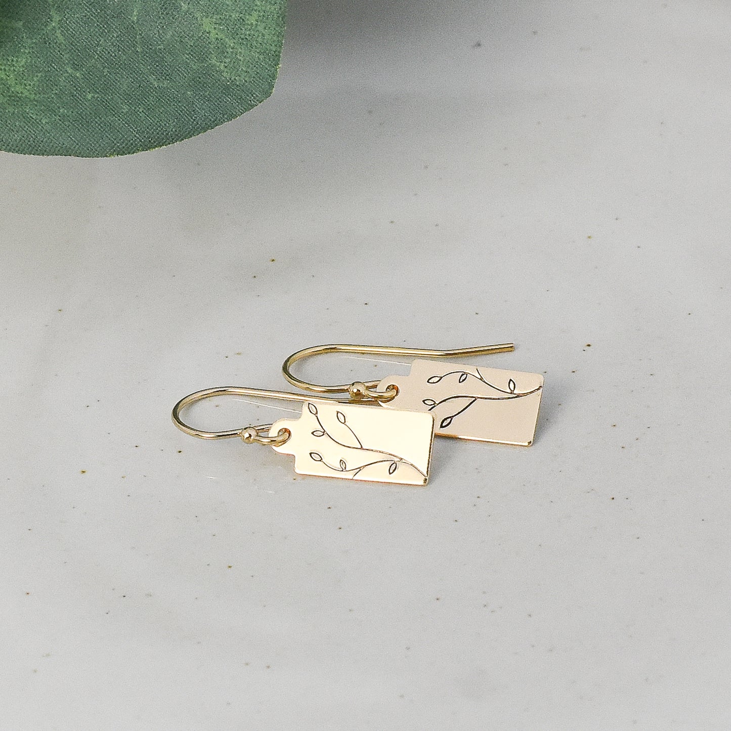 Petite Leaves Tag Earrings - Gold or Silver