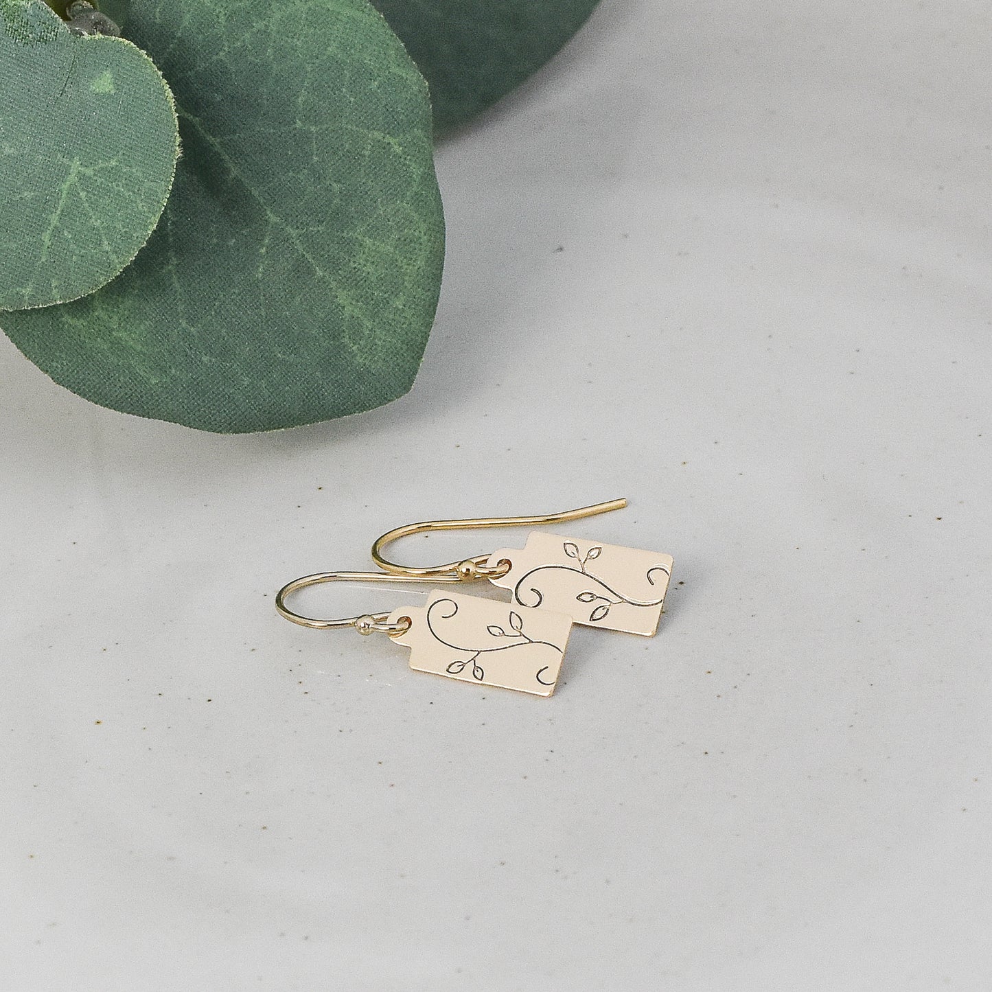 Swirly Vine Tag Earrings - Gold or Silver