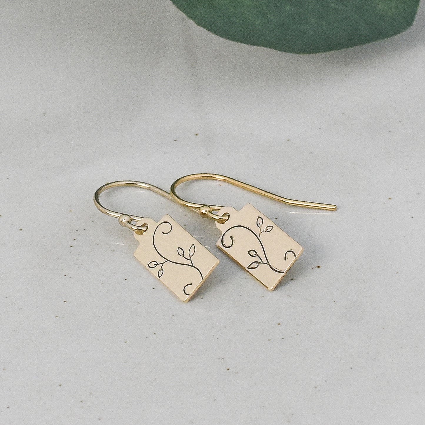 Swirly Vine Tag Earrings - Gold or Silver