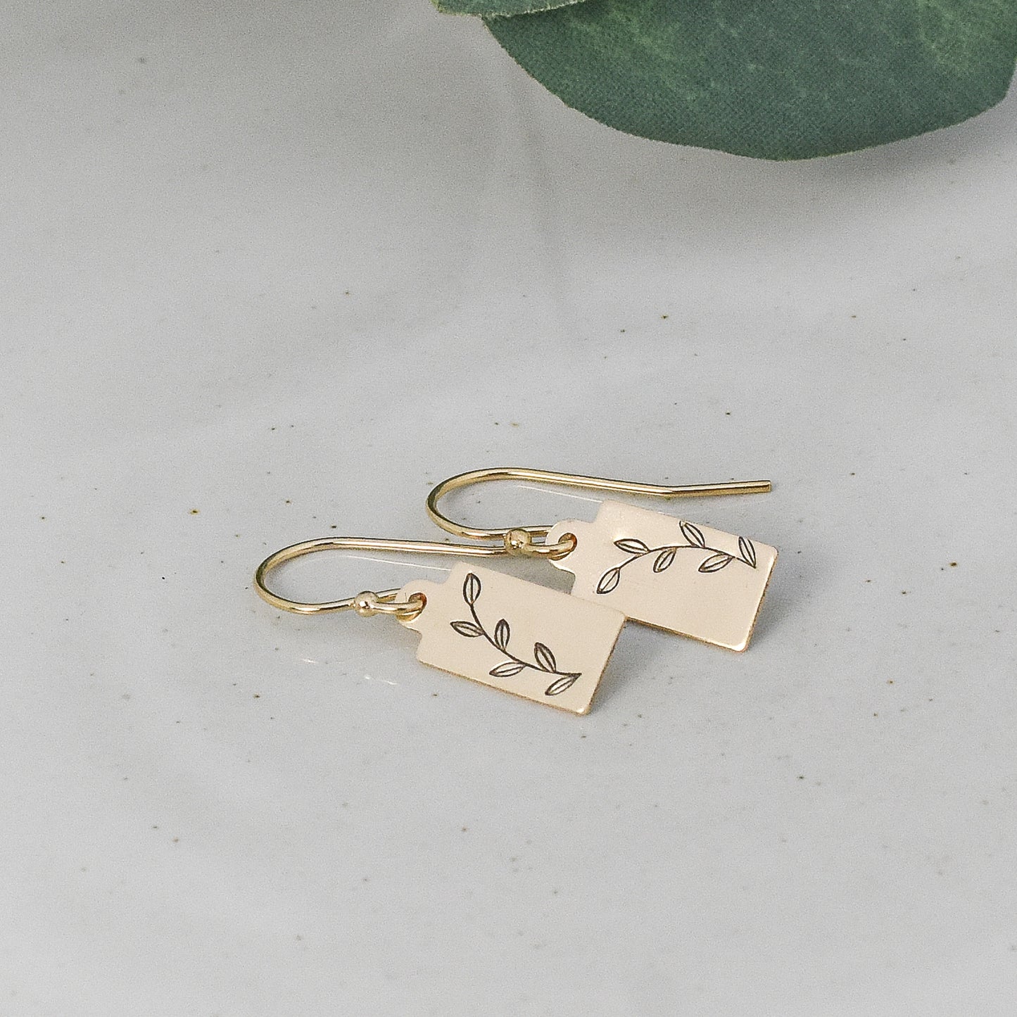 Symmetrical Vine Tag Earrings - Gold or Silver