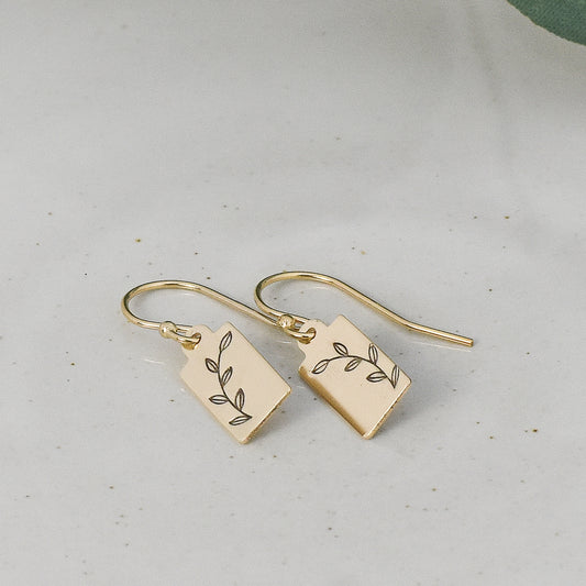 Symmetrical Vine Tag Earrings - Gold or Silver