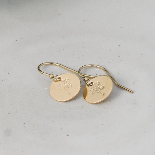 Cedar Tree Earrings - Gold or Silver
