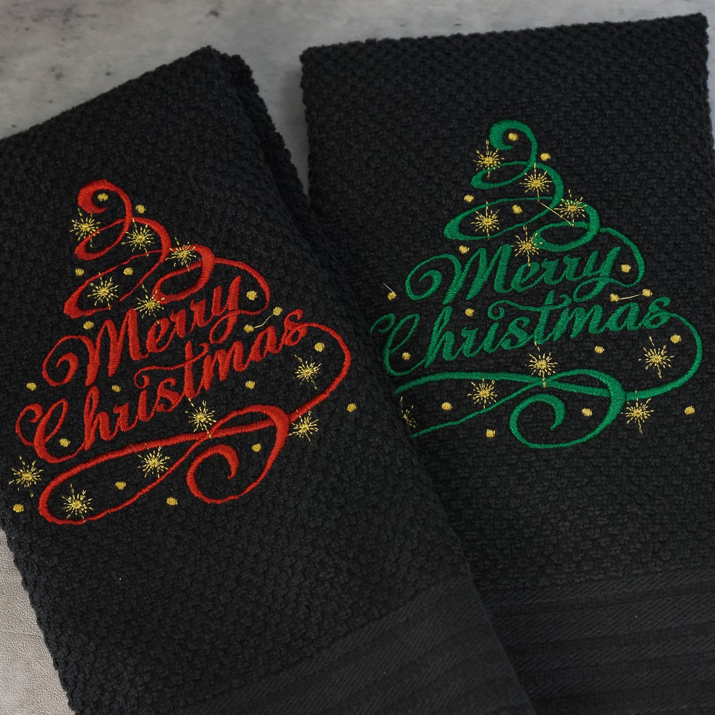 Merry Christmas Tree Towel - Embroidered Christmas Design