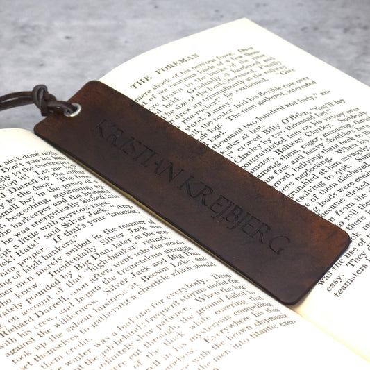 Custom engraved leather bookmark with name