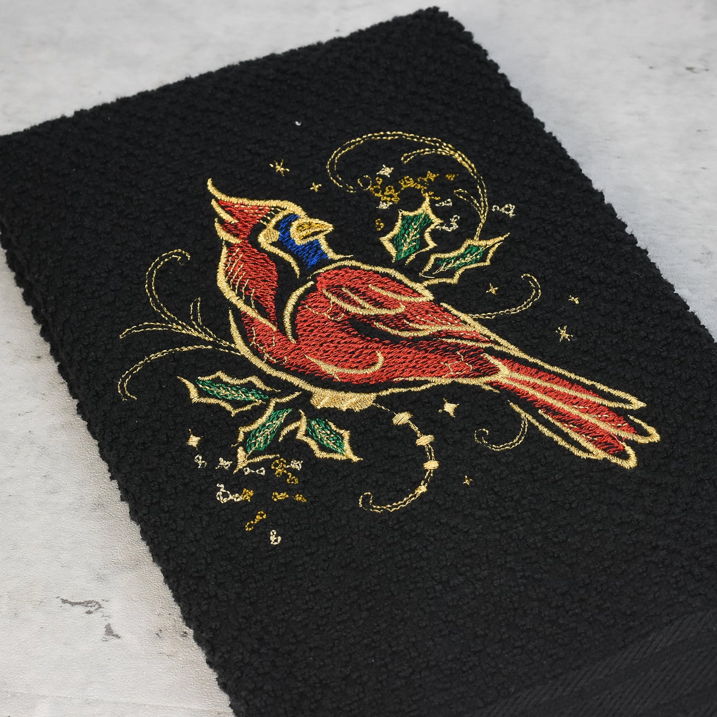 Cardinal Holiday Towel - Embroidered Christmas Design