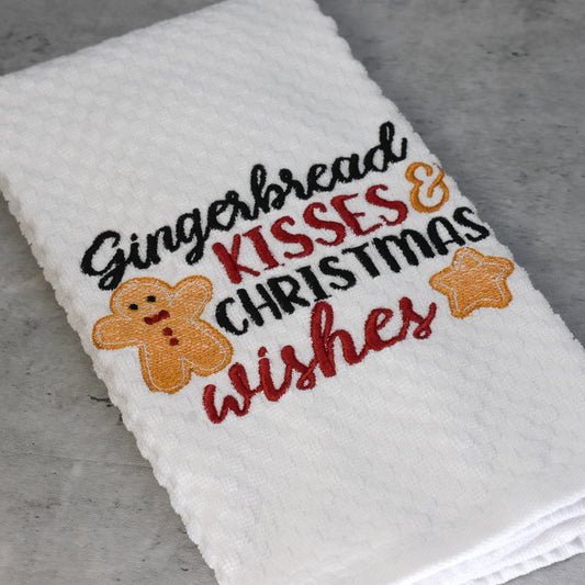 Gingerbread KIsses Holiday Kitchen Towel - Embroidered