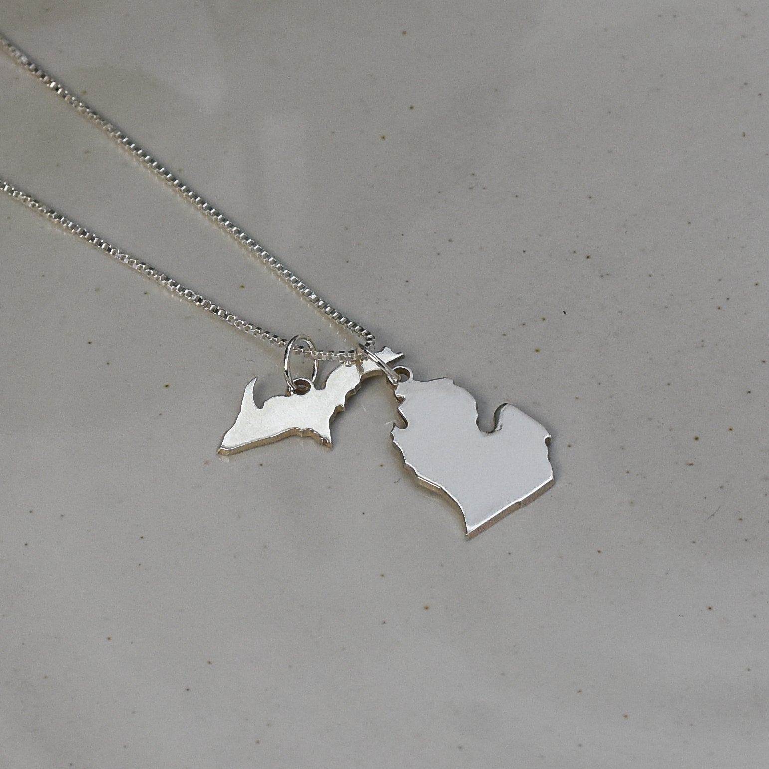 2 charm upper and lower peninsula charm necklace in sterling silver