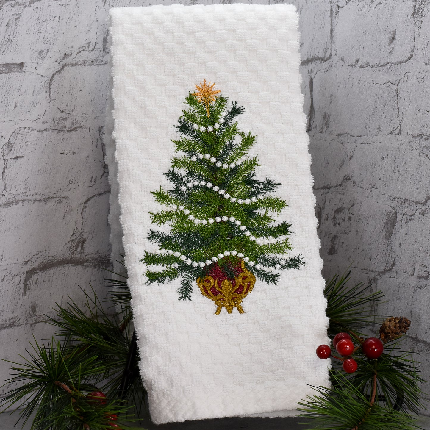 Embroidered Elegant Christmas Tree Towel