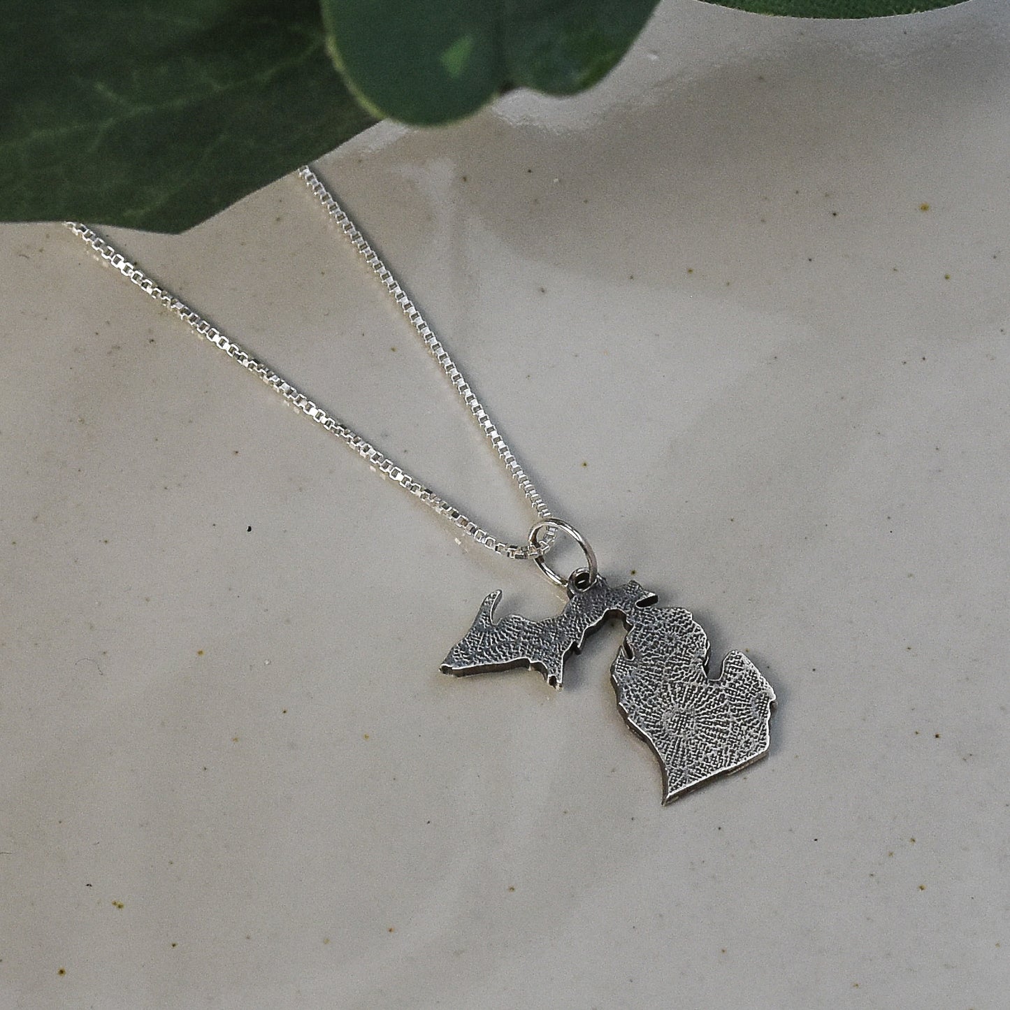 Engraved Petoskey Stone Print - State of Michigan Necklace