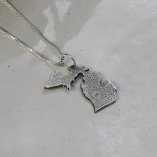 Engraved Petoskey Stone Print - State of Michigan Necklace