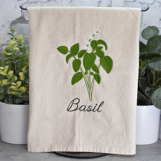 Basil Herb Collection - Embroidered Flour Sack Towel