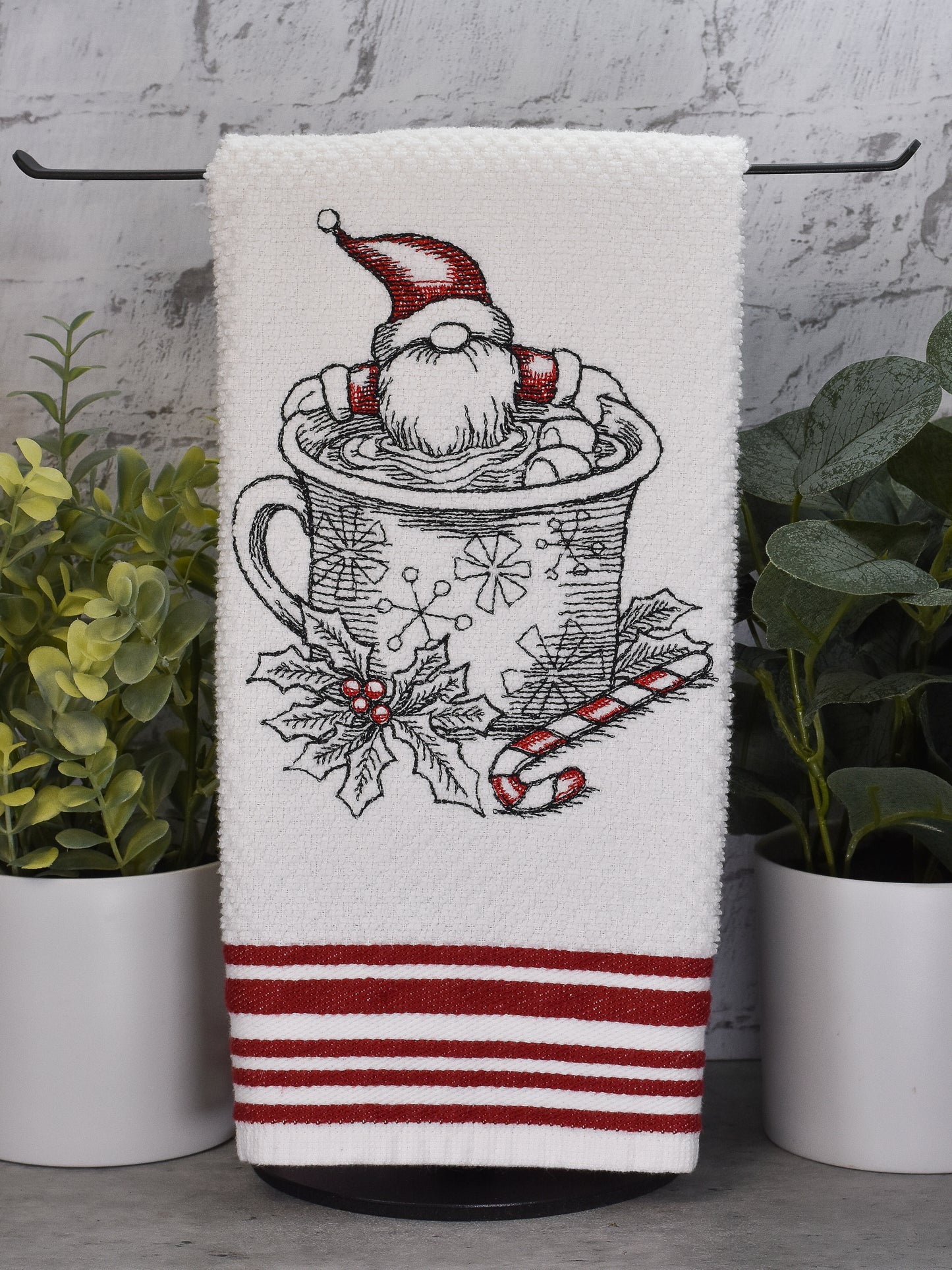 Santa Gnome with Hot Chocolate Towel - Embroidered Christmas Design