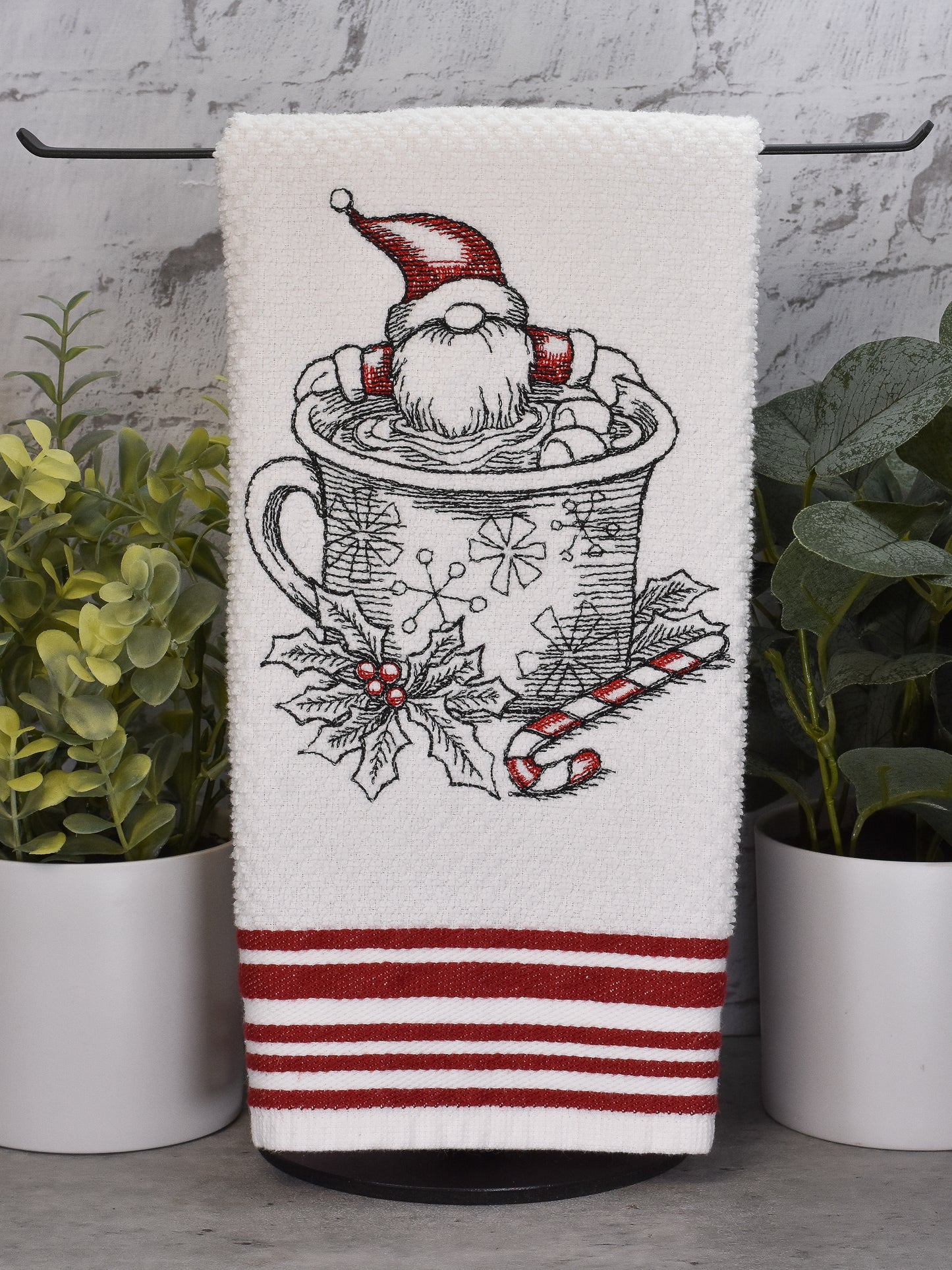 Santa Gnome with Hot Chocolate Towel - Embroidered Christmas Design