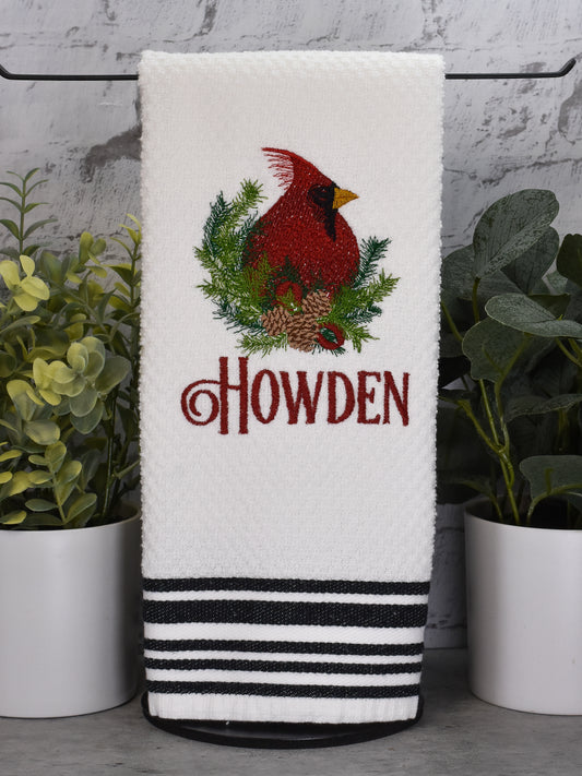 Christmas Pine Cardinal Embroidered Towel