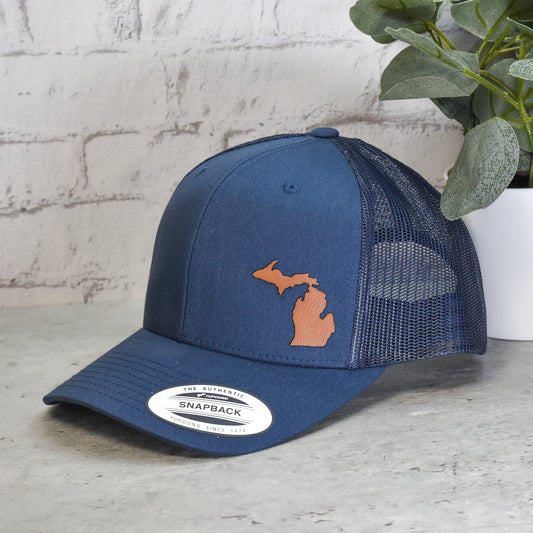 State of Michigan Trucker Hat - Custom Leatherette Logo
