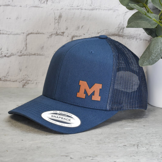 University of Michigan Trucker Hat - Minimalist Custom Leatherette Logo