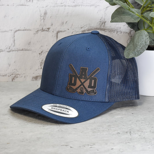 Golf Dad Trucker Hat - Custom Leatherette Logo