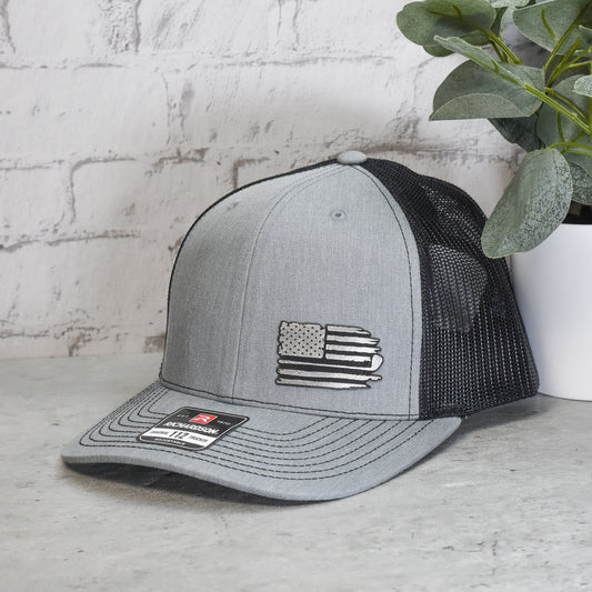 American Flag Golf Club Trucker Hat - Custom Leatherette Logo