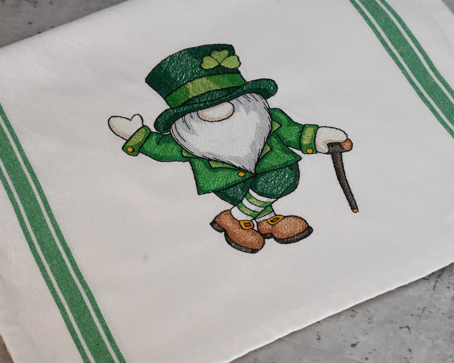 St. Patrick's Day Gnome Tea Towel - Embroidered