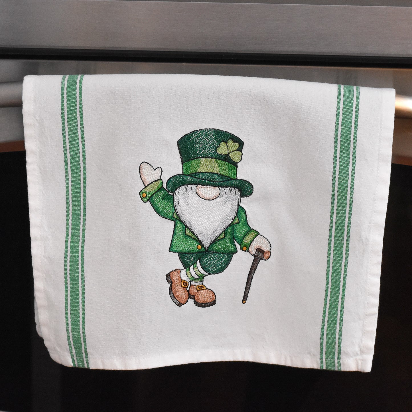 St. Patrick's Day Gnome Tea Towel - Embroidered