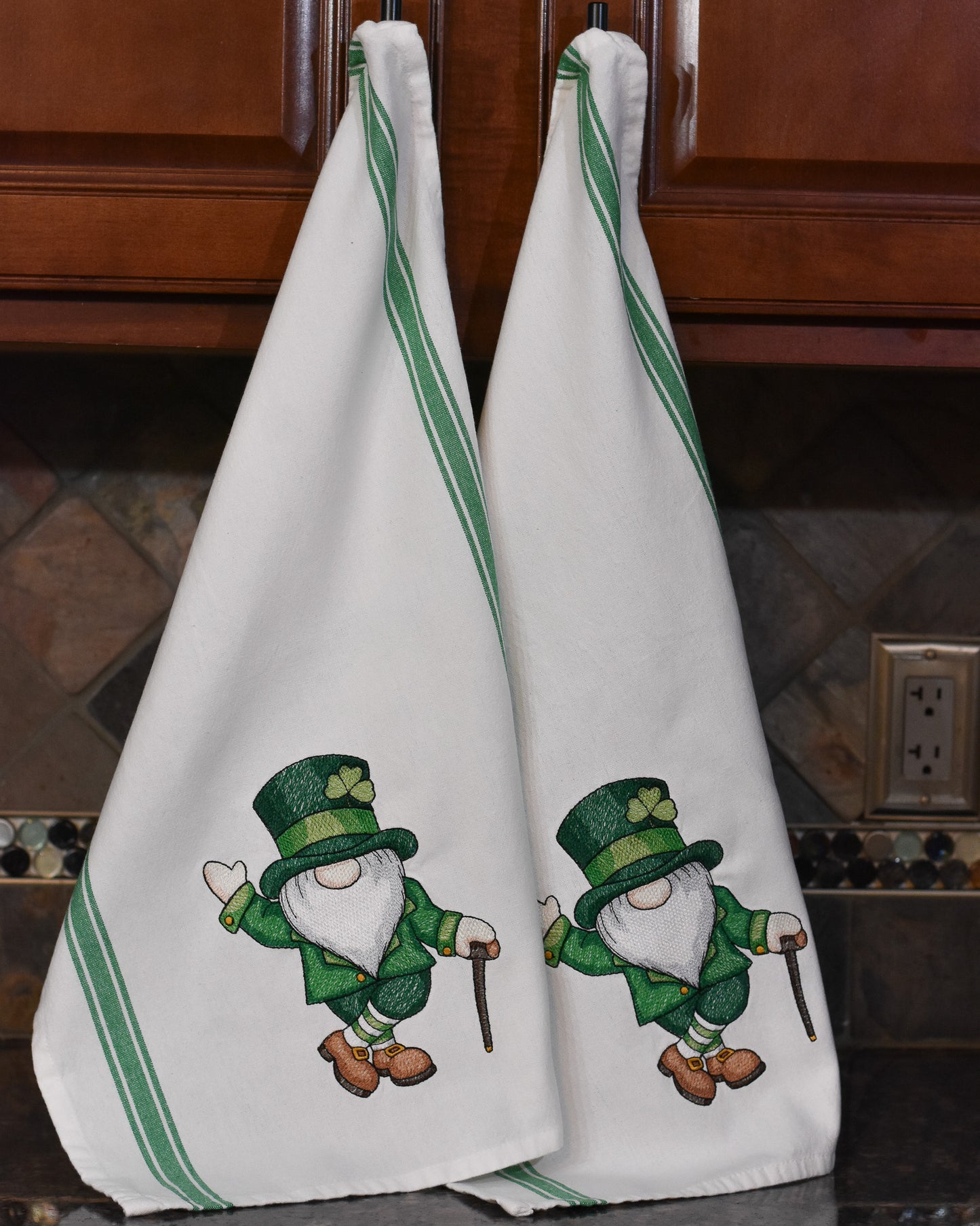 St. Patrick's Day Gnome Tea Towel - Embroidered