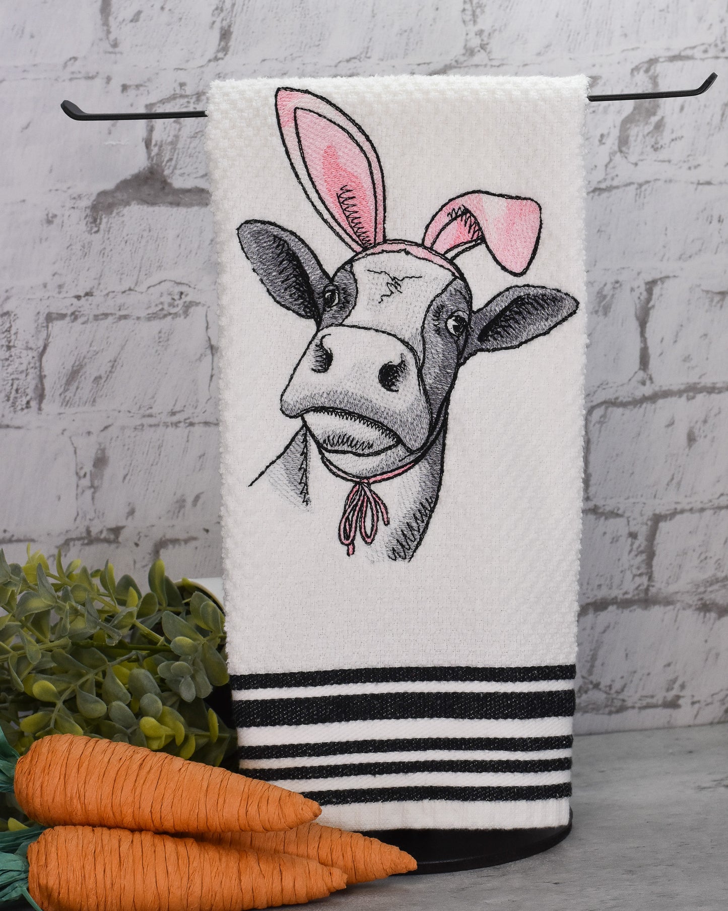 Easter Bunny Cow Embroidered Towel