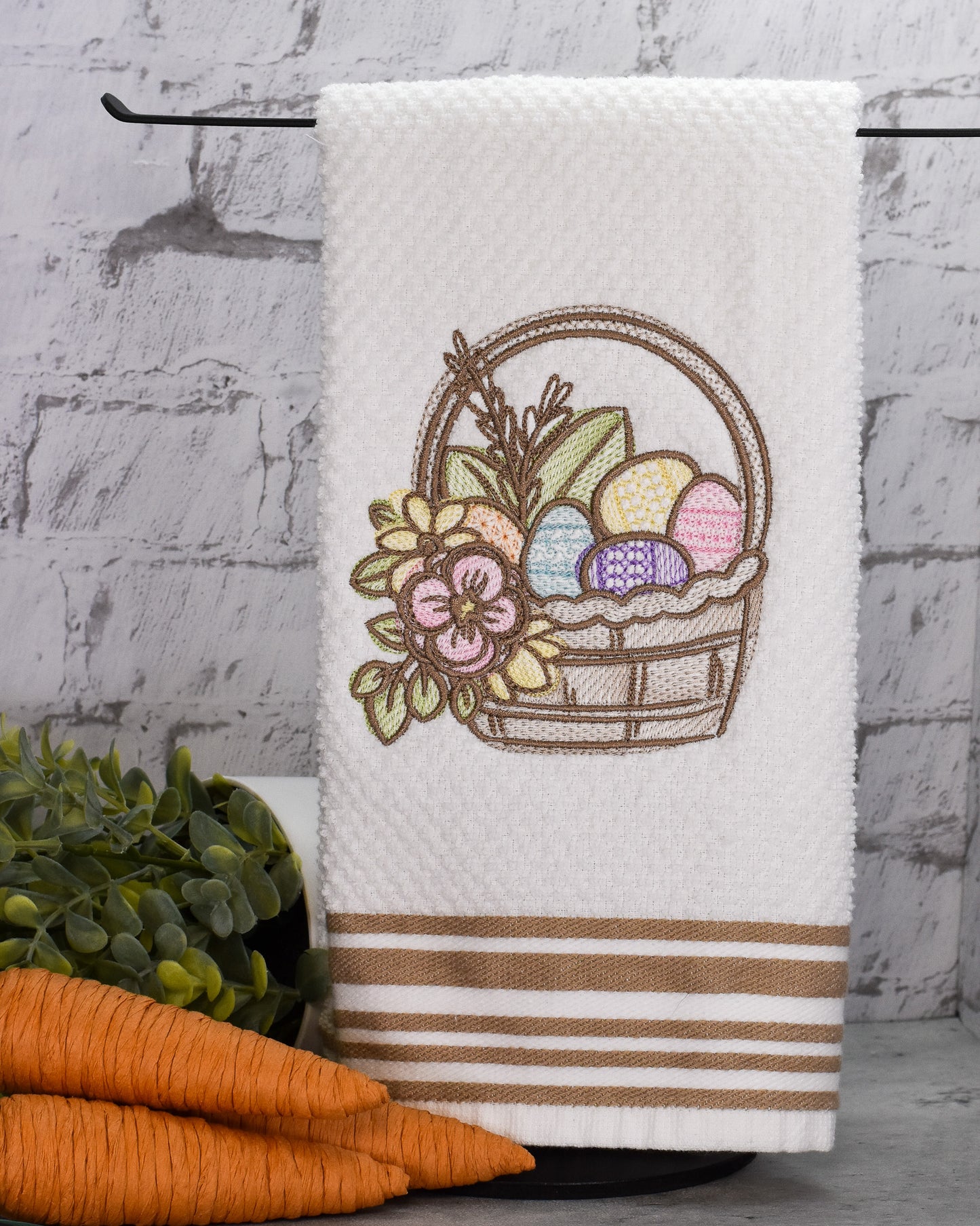 Spring Floral Easter Basket Embroidered Towel