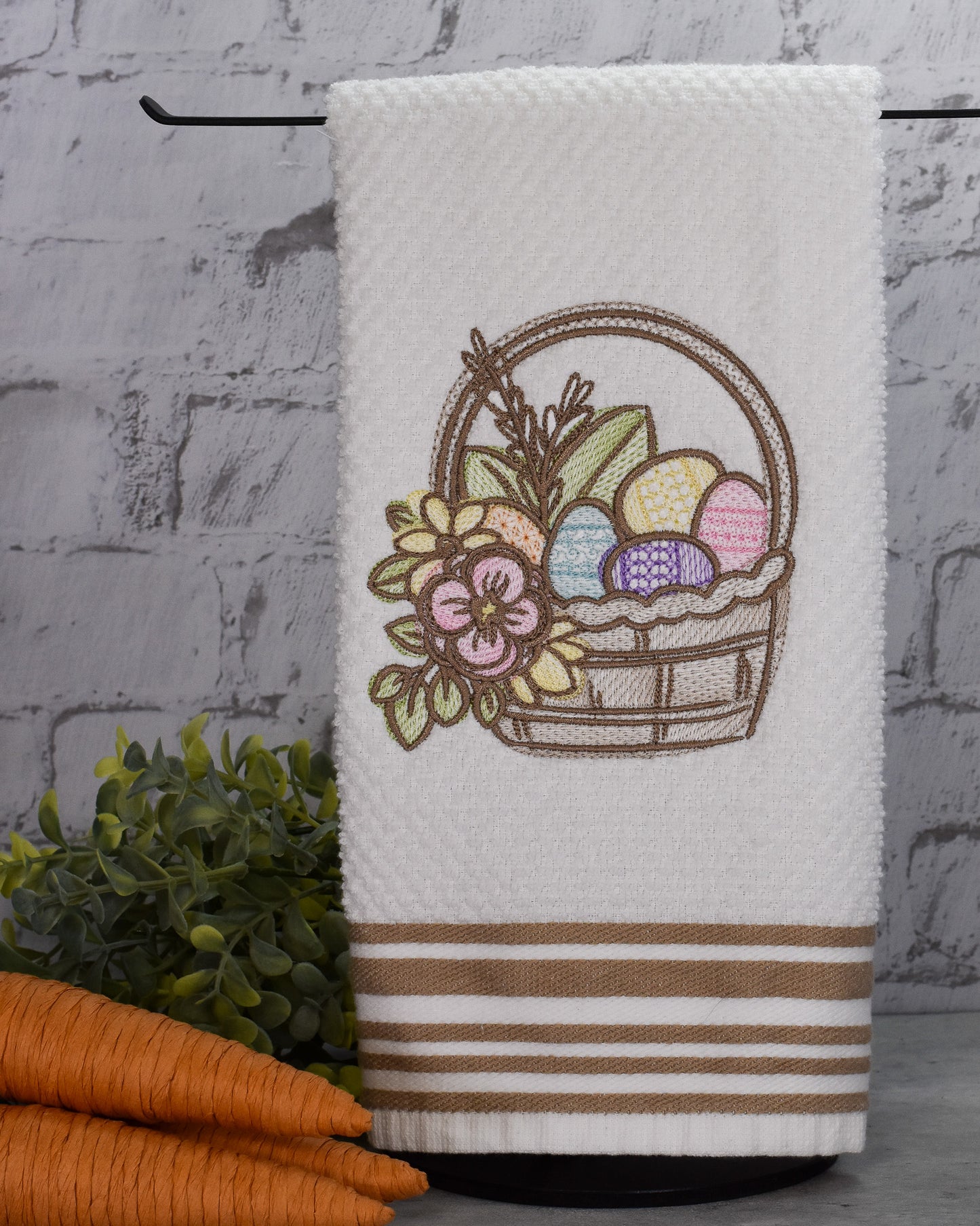 Spring Floral Easter Basket Embroidered Towel