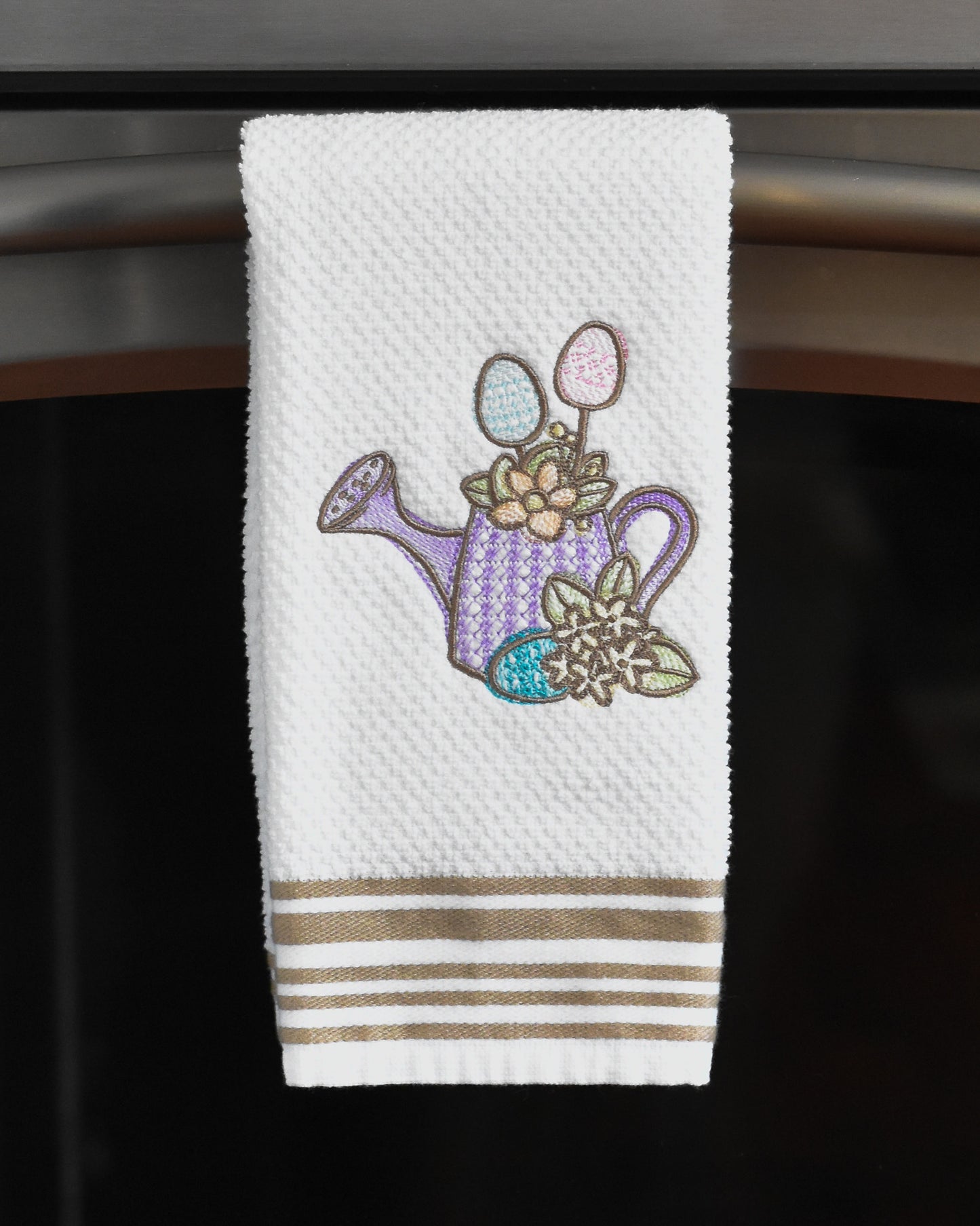 Spring Floral Easter Egg Watering Can Embroidered Towel