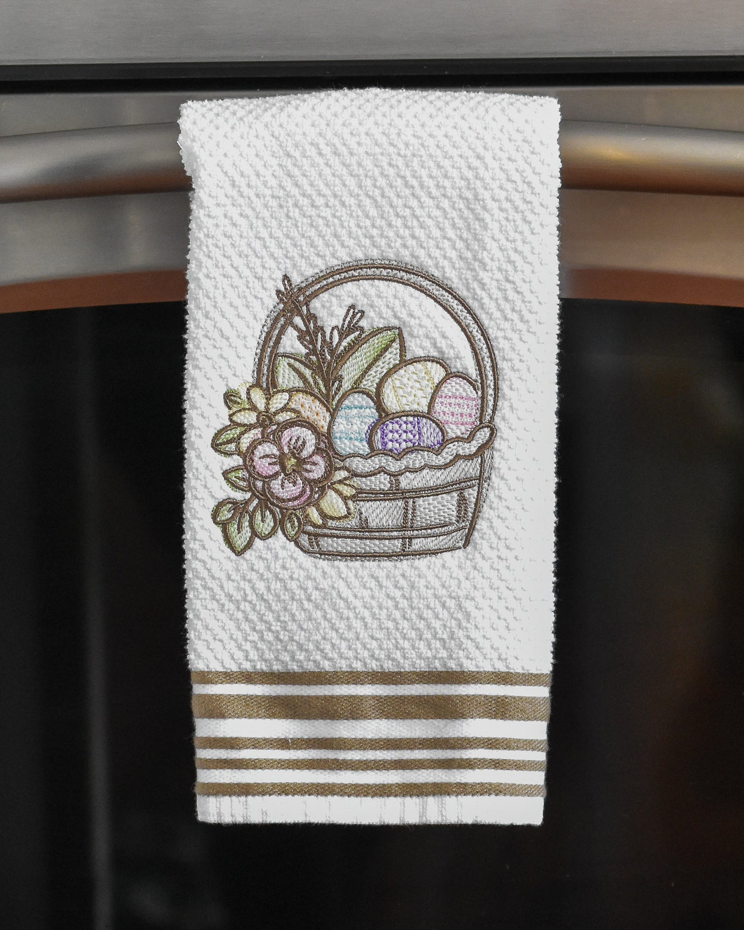 Spring Floral Easter Basket Embroidered Towel