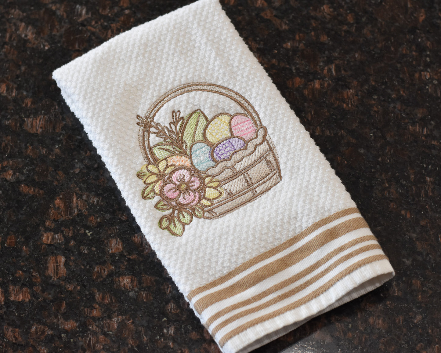 Spring Floral Easter Basket Embroidered Towel