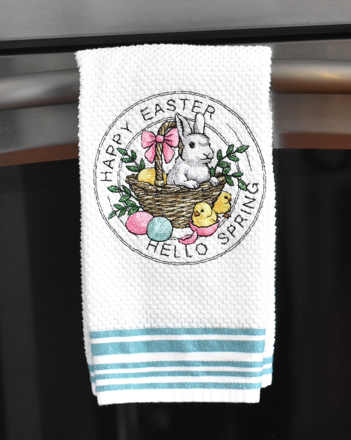 Happy Easter Hello Spring Stamp Embroidered Towel