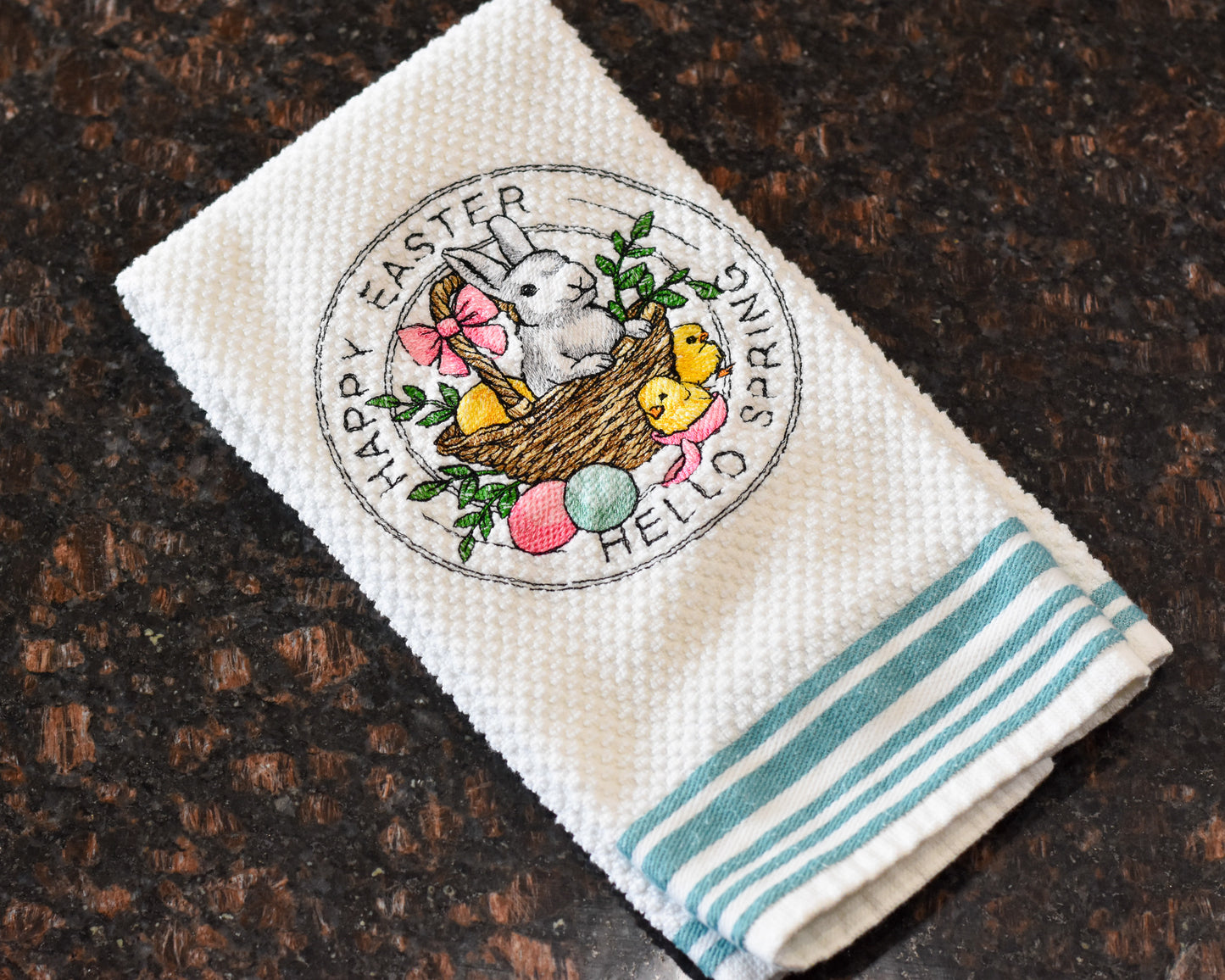 Happy Easter Hello Spring Stamp Embroidered Towel