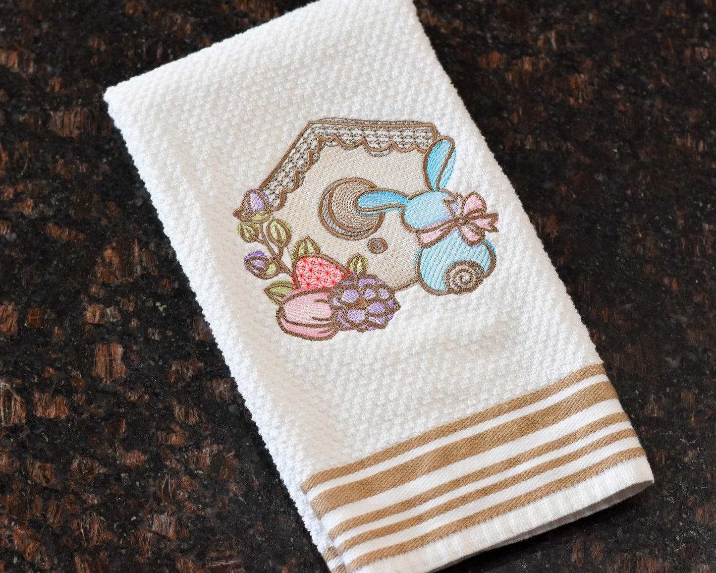 Spring Floral Birdhouse Bunny Embroidered Towel