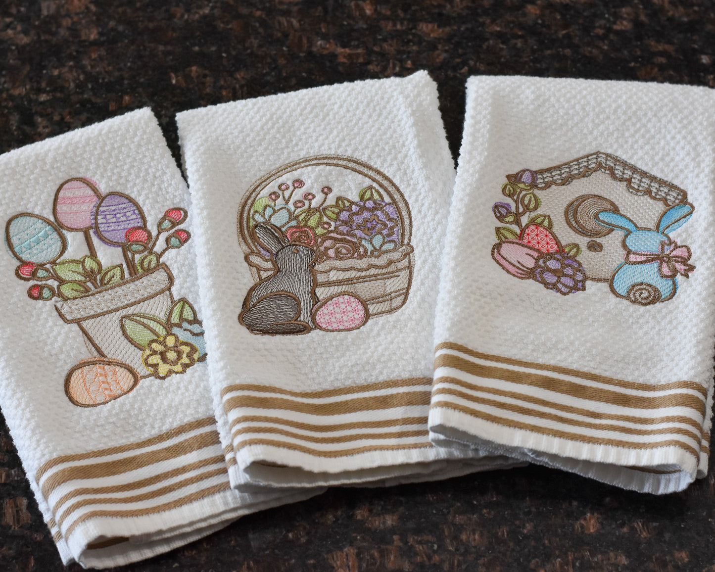 Spring Floral Easter Basket Embroidered Towel