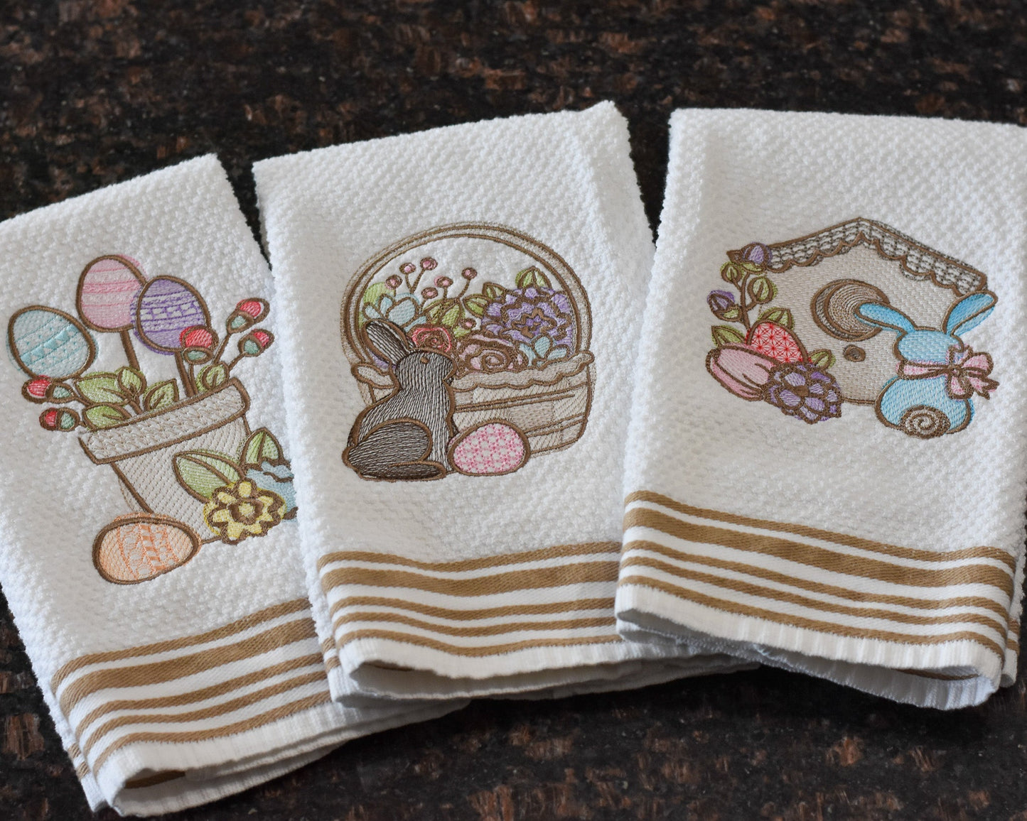 Spring Floral Birdhouse Bunny Embroidered Towel