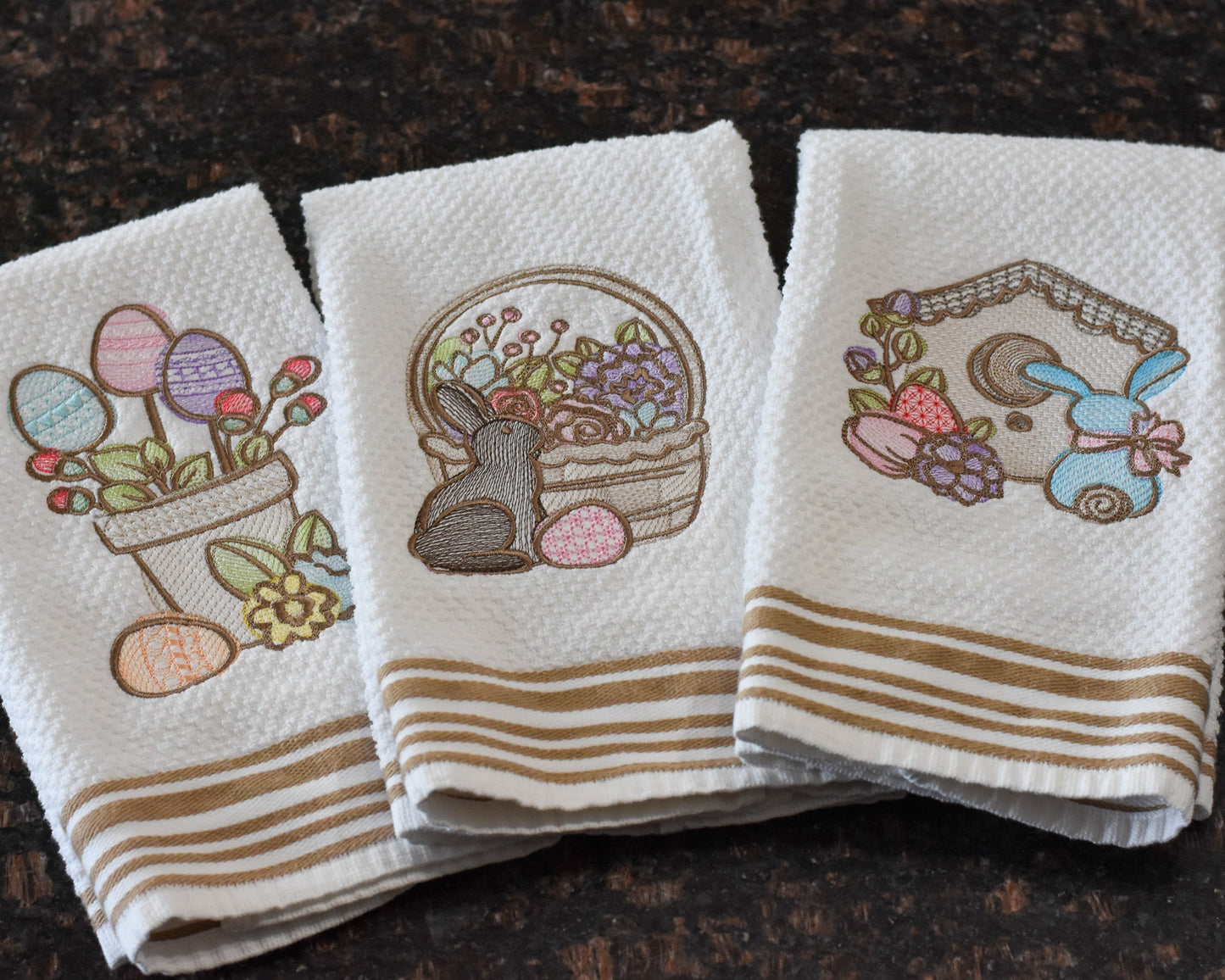 Spring Floral Easter Potted Plant Embroidered Towel