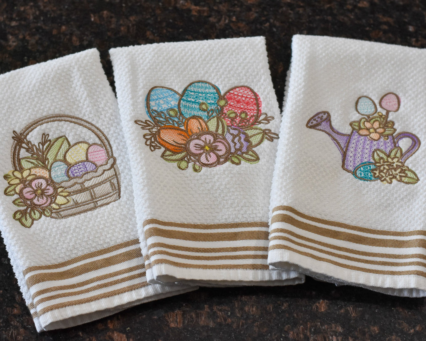 Spring Floral Easter Bunny Basket Embroidered Towel