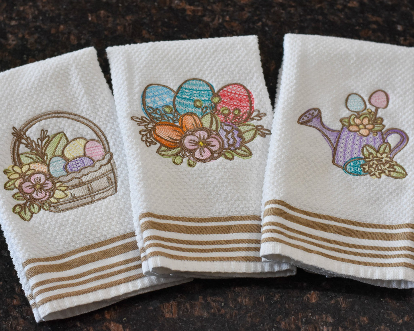 Spring Floral Easter Potted Plant Embroidered Towel