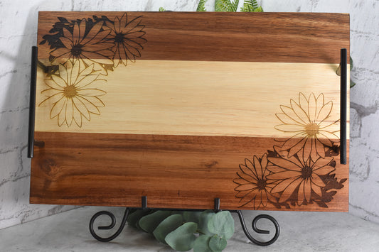 Acacia Wood Tray with Handles